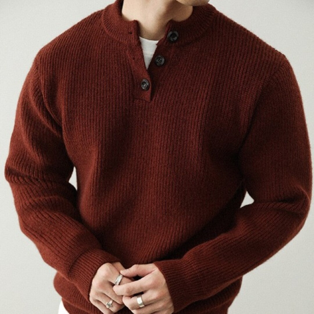 Ribbed Henley Sweater In Ravello