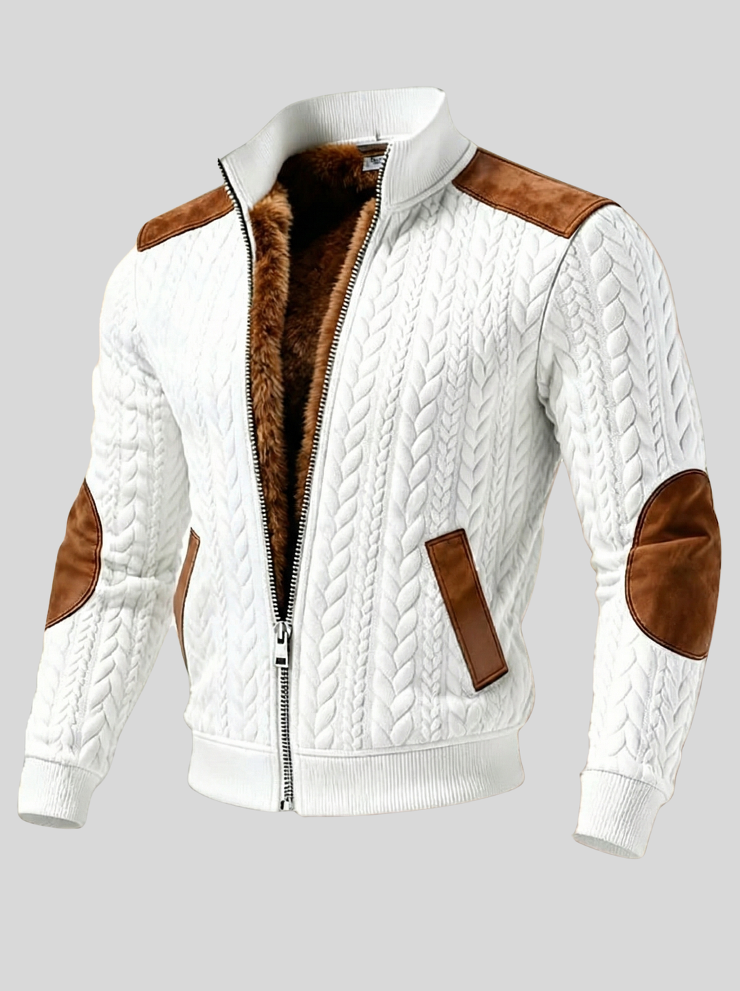 Faux Fur-Lined Cable Knit Jacket