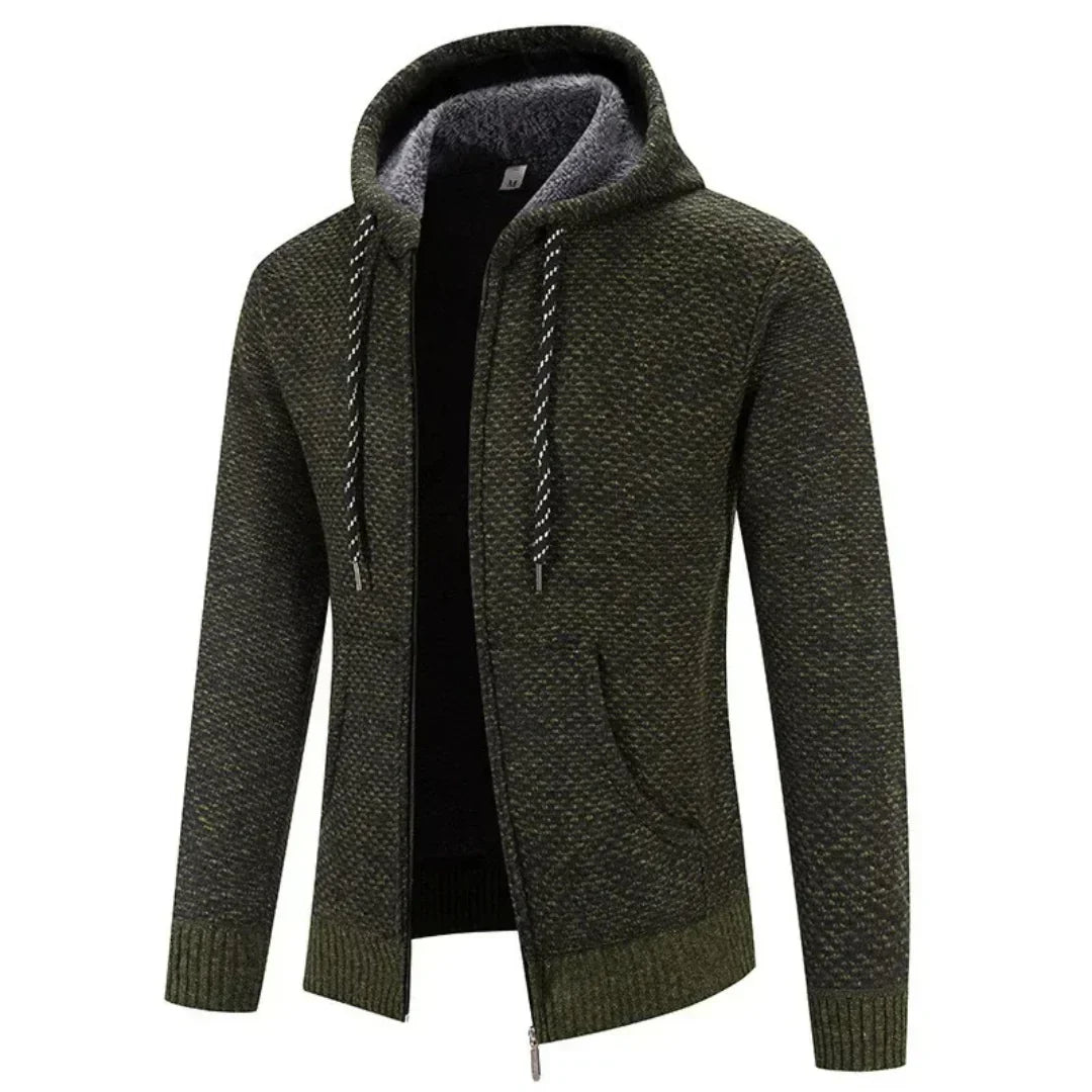 Textured Knit Zip-Up Hoodie