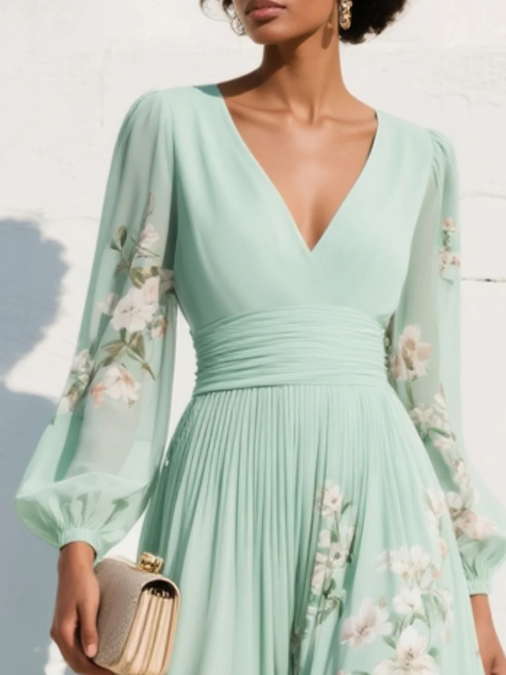 Mathilda | Sage Floral Pleated Midi Dress
