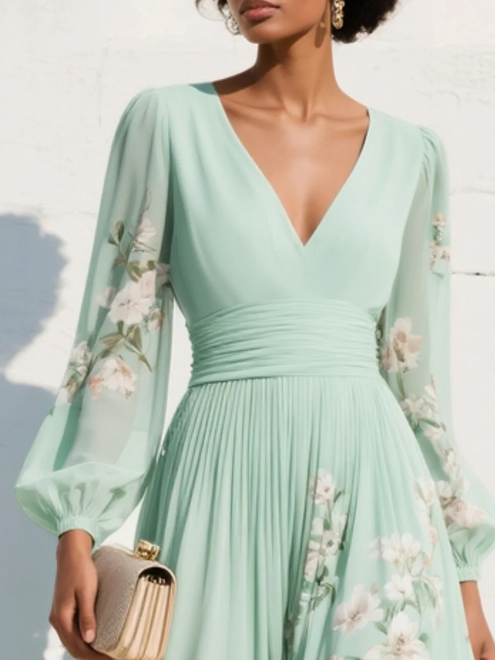 Mathilda | Sage Floral Pleated Midi Dress