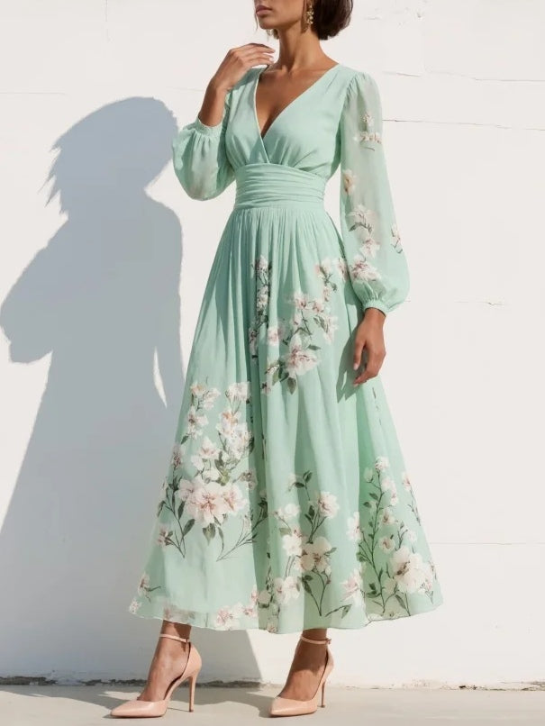 Mathilda | Sage Floral Pleated Midi Dress
