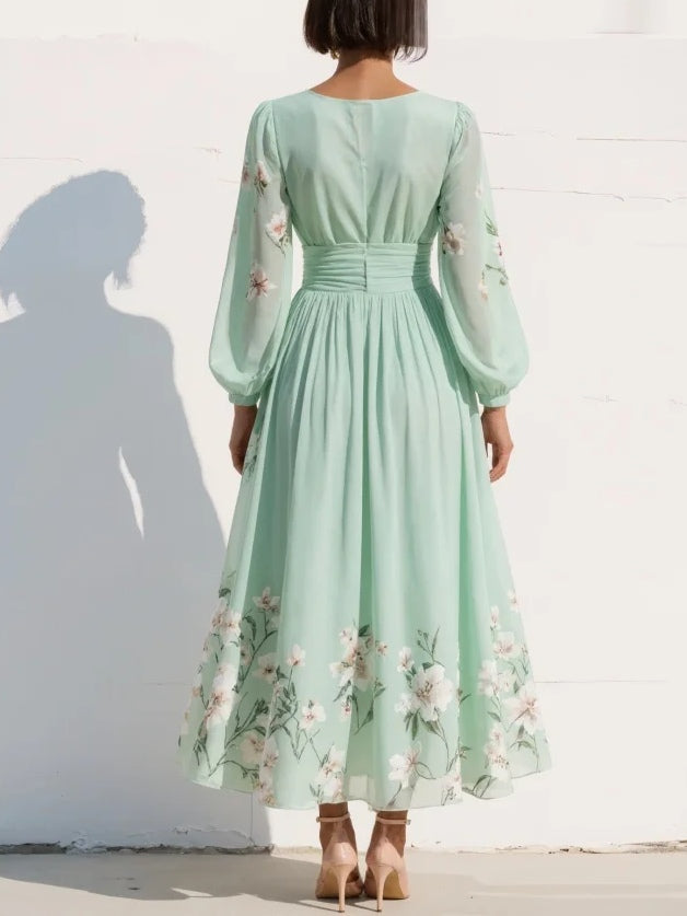 Mathilda | Sage Floral Pleated Midi Dress