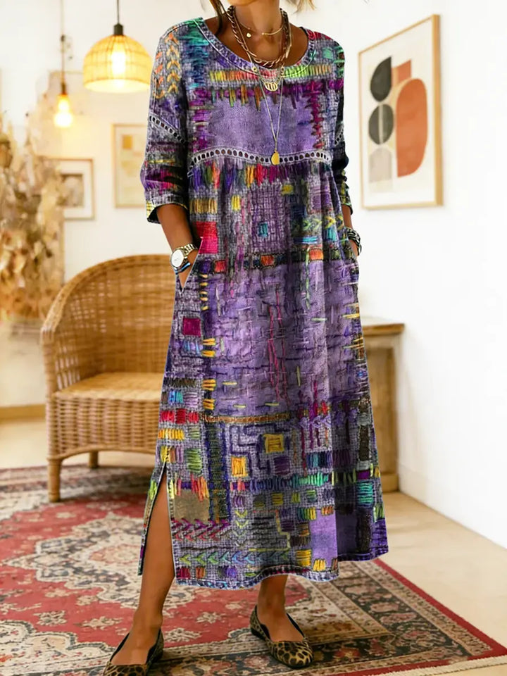 Sabine | Denim Dress with Bohemian Patchwork