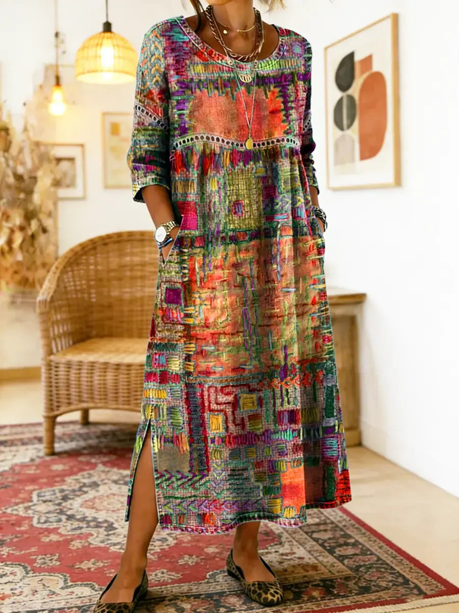 Sabine | Denim Dress with Bohemian Patchwork
