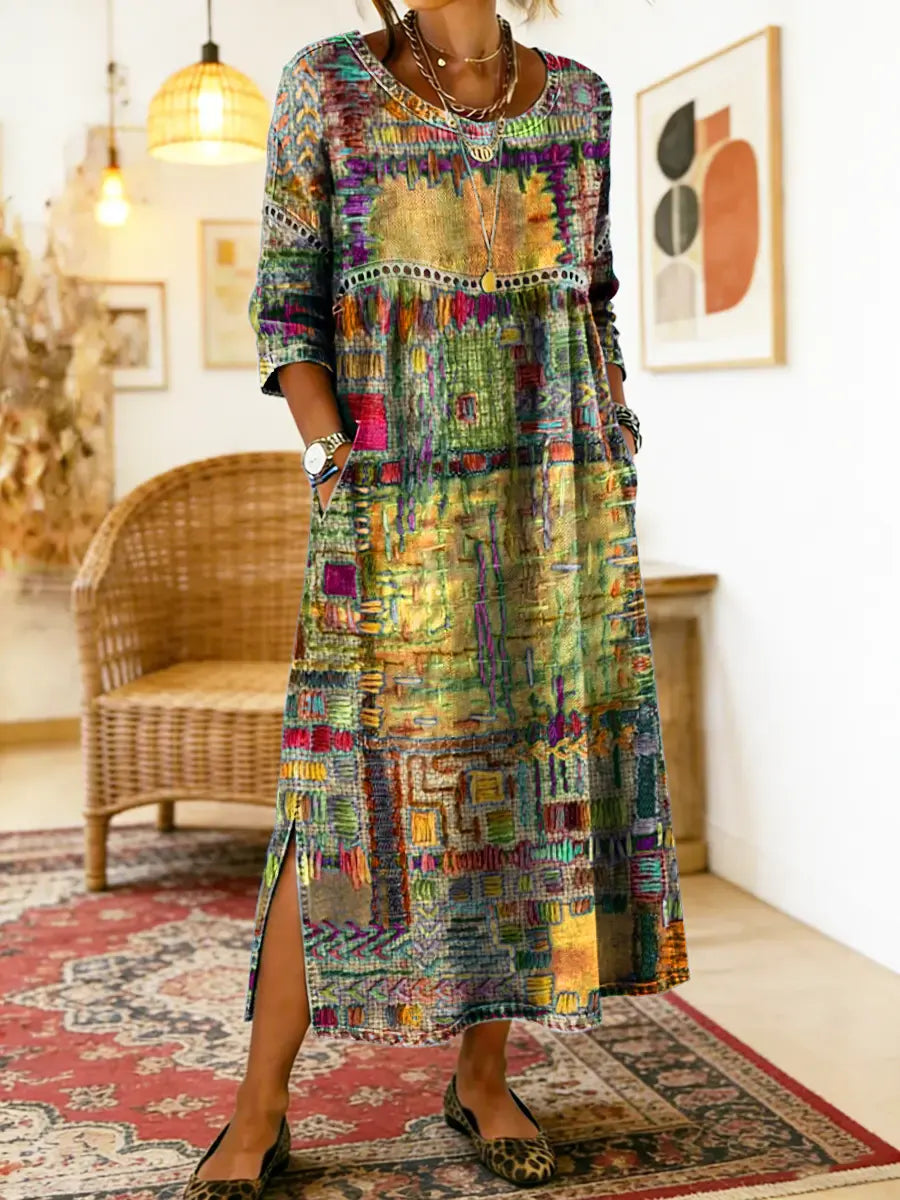 Sabine | Denim Dress with Bohemian Patchwork