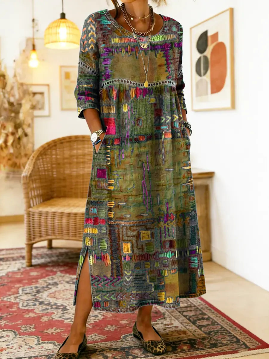 Sabine | Denim Dress with Bohemian Patchwork