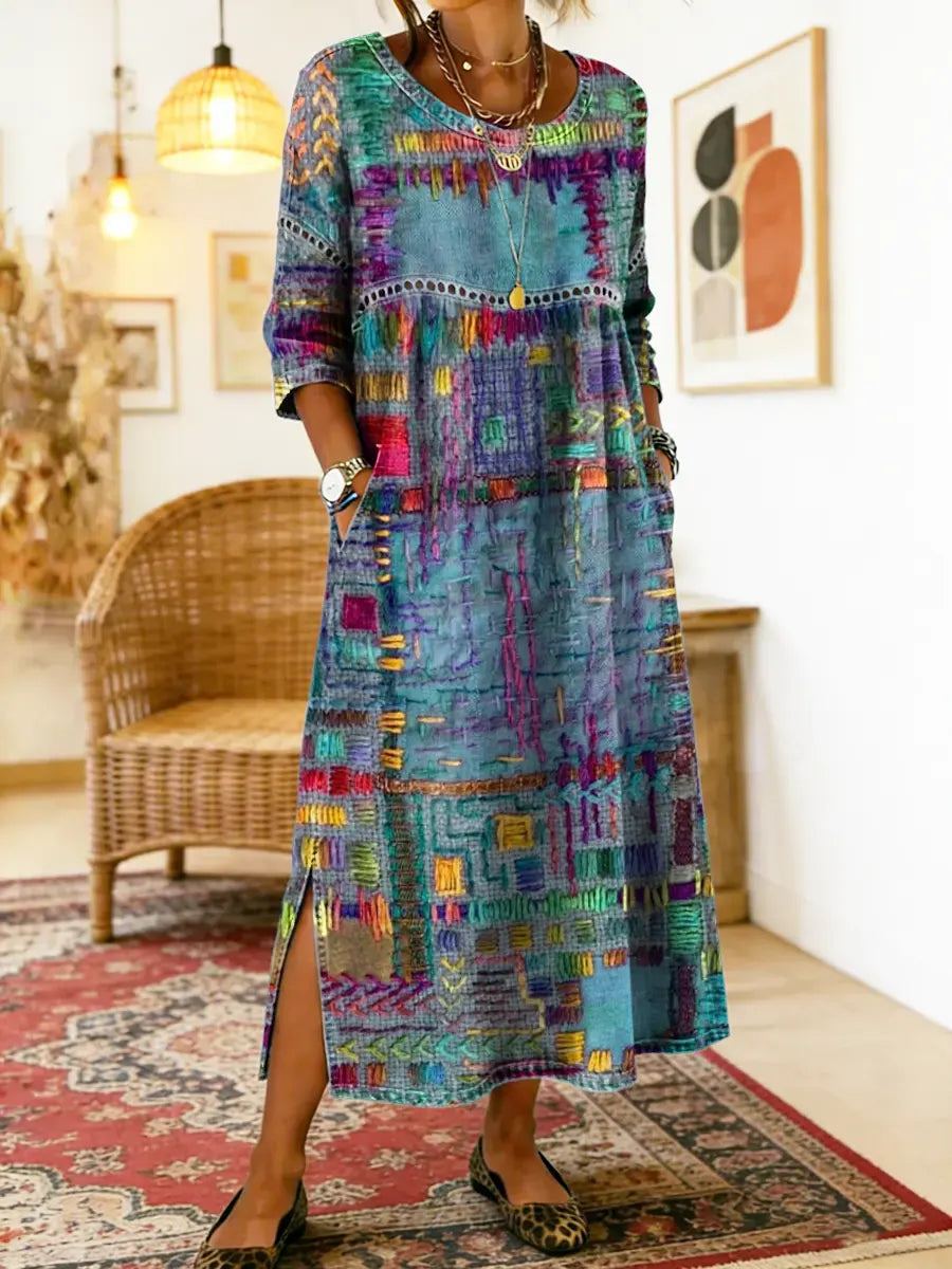 Sabine | Denim Dress with Bohemian Patchwork
