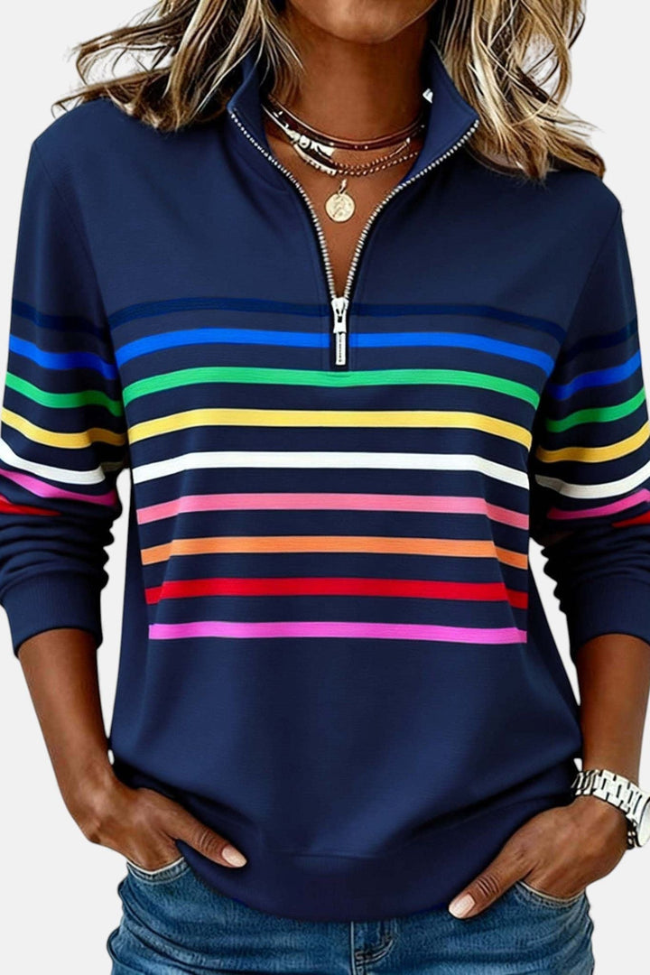 Rainbow Striped Zip Sweater