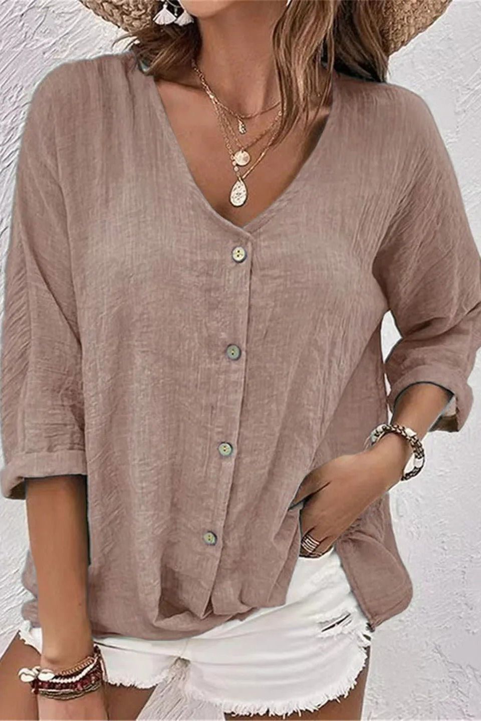 Coastal Breeze Button-Up Blouse