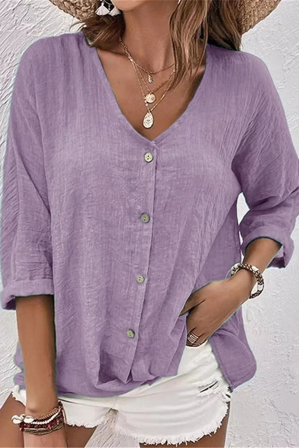Coastal Breeze Button-Up Blouse