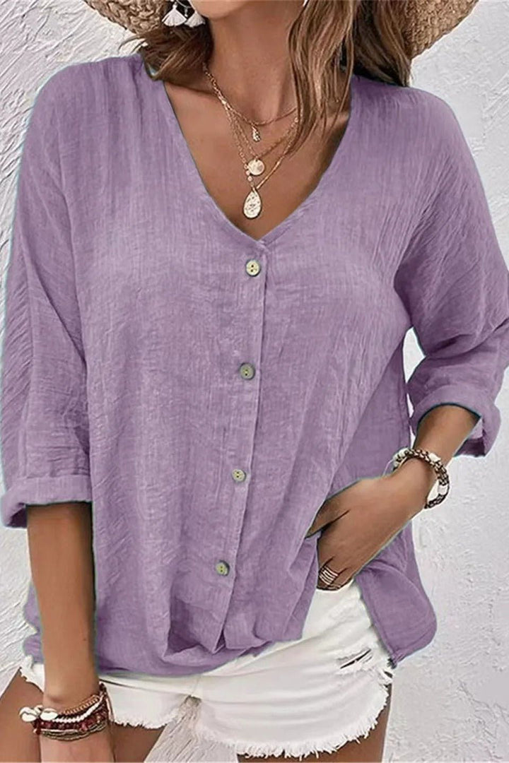 Coastal Breeze Button-Up Blouse