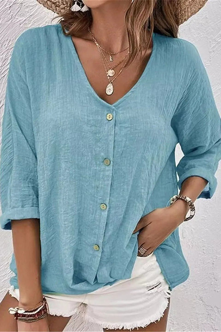 Coastal Breeze Button-Up Blouse