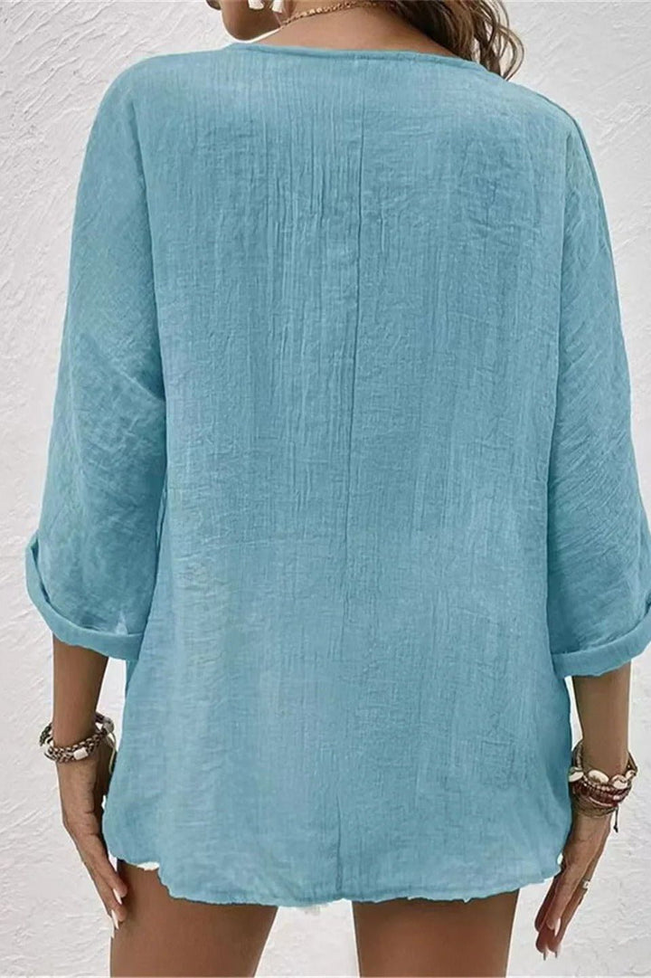 Coastal Breeze Button-Up Blouse
