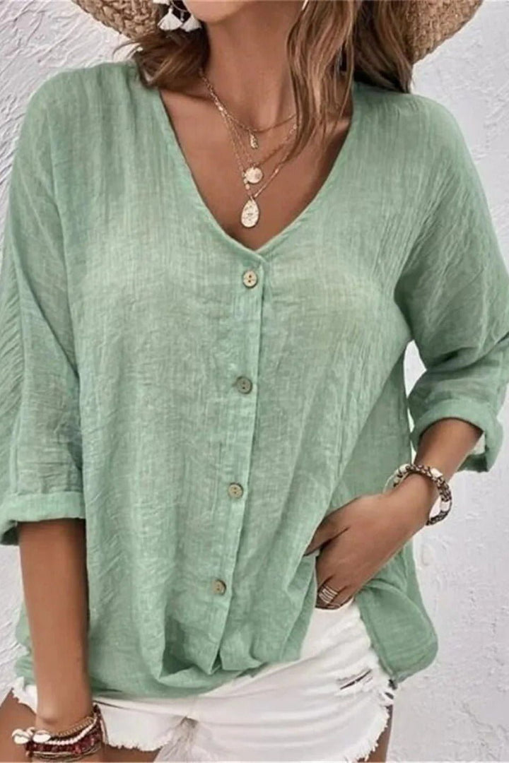 Coastal Breeze Button-Up Blouse