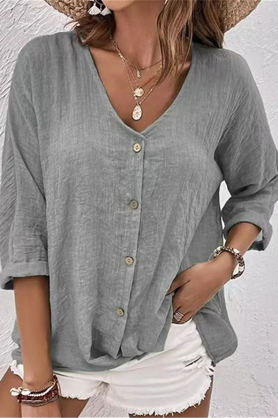 Coastal Breeze Button-Up Blouse