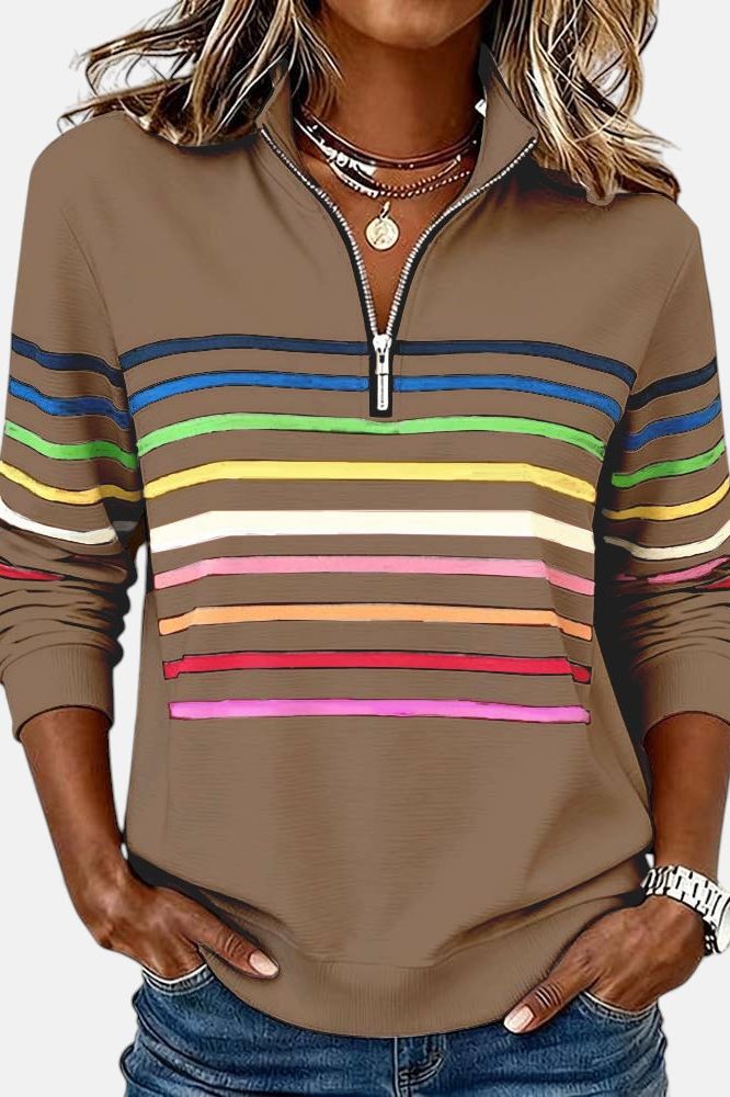 Rainbow Striped Zip Sweater
