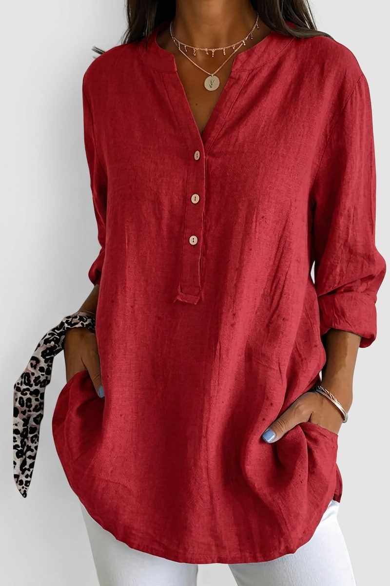 Linen Button-Up Blouse