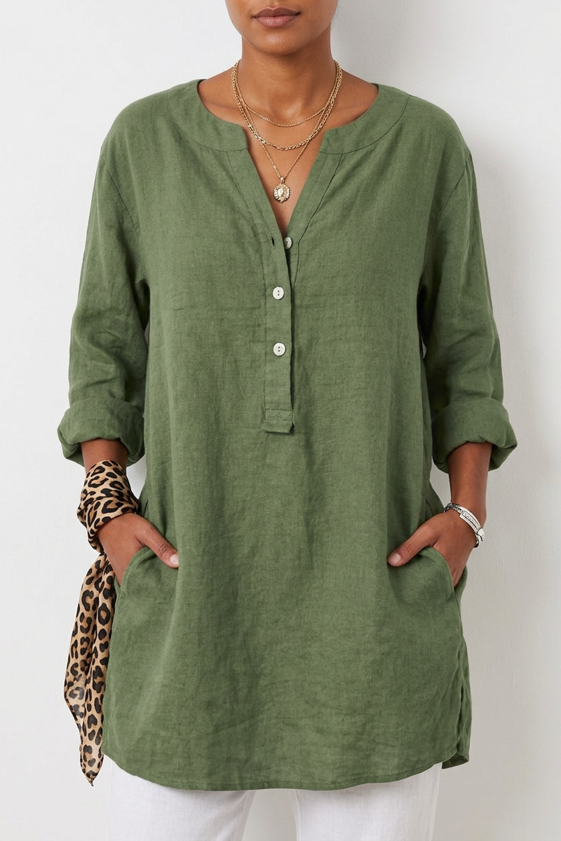 Linen Button-Up Blouse