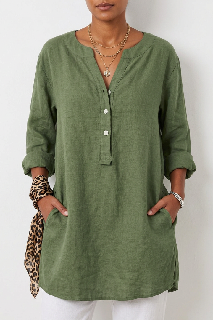 Linen Button-Up Blouse