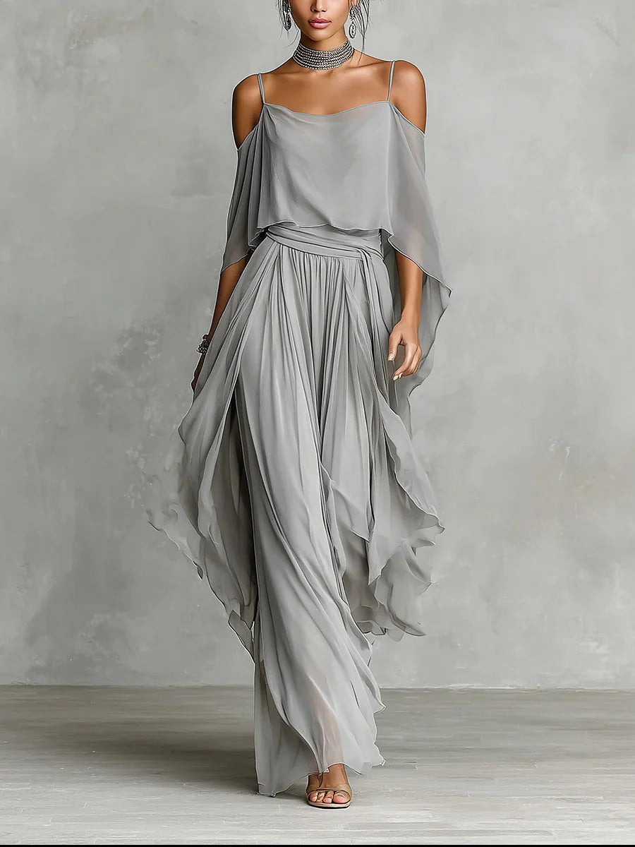 Eadith | Cold Shoulder Chiffon Maxi Dress