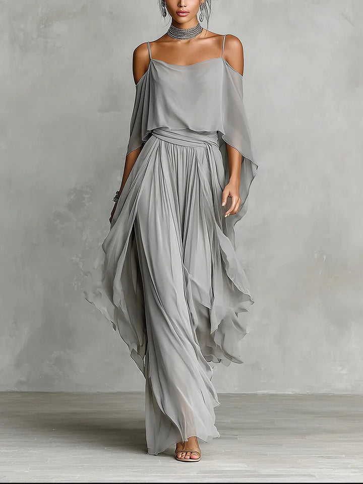 Eadith | Cold Shoulder Chiffon Maxi Dress