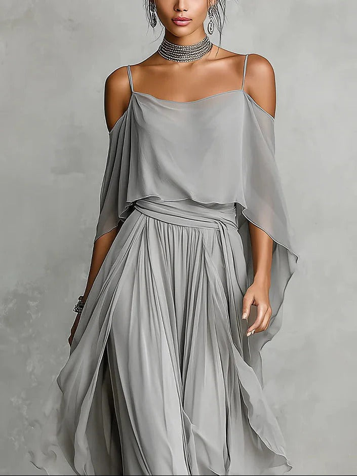Eadith | Cold Shoulder Chiffon Maxi Dress