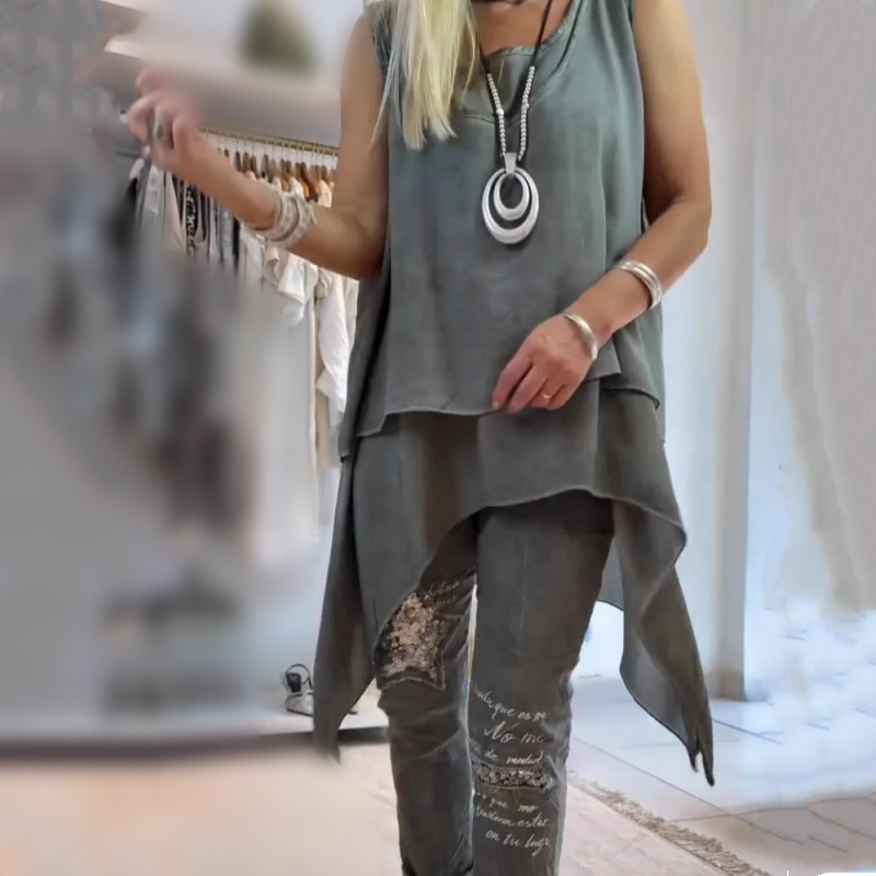 Mireya | Asymmetrical Top & Floral Trouser Set
