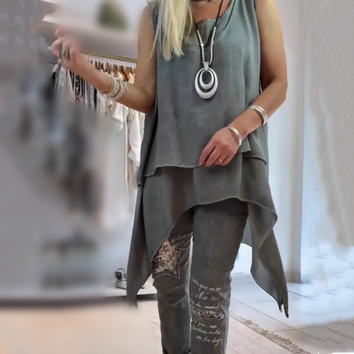 Mireya | Asymmetrical Top & Floral Trouser Set